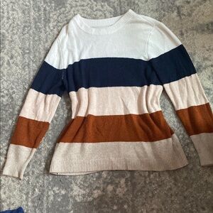 Color-Block Crew Neck Sweater with Stripes